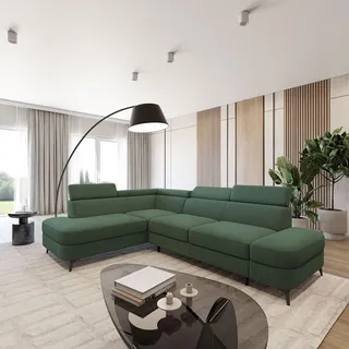 masseno Eckcouch Polyester mit Schlaffunktion L-Form 3-Sitzer Grün