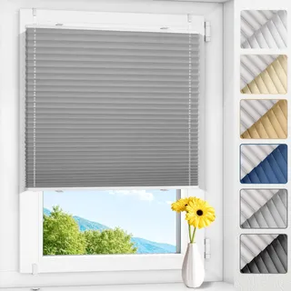 Allesin Plissee ohne Bohren Verdunkelung Klemmfix, Thermo Plisseerollo Hellgrau 90x210cm(BxH), Verdunklungsplissee 100% verdunkelnd & lichtundurchlässig für Fenster & Tür, Sichtschutz & Sonnenschutz