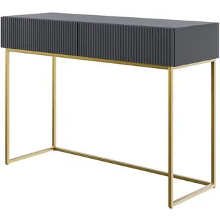 Selsey Schminktisch Makeup Tisch Frisiertisch Kosmetiktisch 110 cm Mit 2 Schubladen Schwarz Goldene Beine