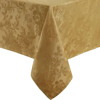 Elrene Home Fashions Poinsettia Elegance Jacquard Holiday Tablecloth, 60" x 102", Gold