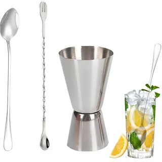 Cocktail Messbecher, Messbecher aus Edelstahl, Integrierte Waage, Cocktail Jigger Dual Spirit Measure Cup, Professioneller Barkeeper mit Mischlöffel, Geeignet für Bars und Wohnungen (30/60ml)