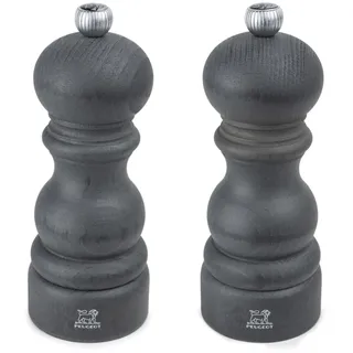 PEUGEOT – Duo Paris – Pfeffermühle + Salzmühle 15 cm – Klassische Einstellung – Aufbereitetes Holz mit PEFC-Zertifizierung – Farbe Graphit