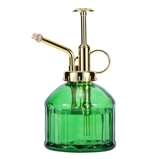 Glas-Pflanzennebel-Sprühflasche, 16,5 cm, grüne Glas-Wassersprühflasche mit goldfarbener Pumpe, kleine Gießkanne, Kleiner Pflanzensprüher für Innen, grün + Gold (grün + Gold B)
