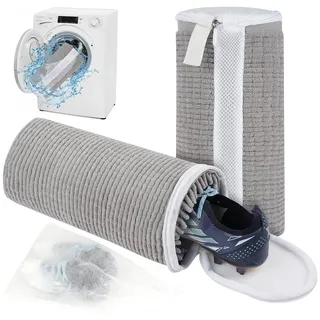 Flintronic 2PC Schuhbeutel Waschmaschine Schuhwaschbeutel, Schuhe Waschbeutel, 360°-Reinigungsflaum & Reißverschluss, Wiederverwendbare Netzschuhe Wäschesack, für Waschmaschine Trockner(Dunkelgrau)