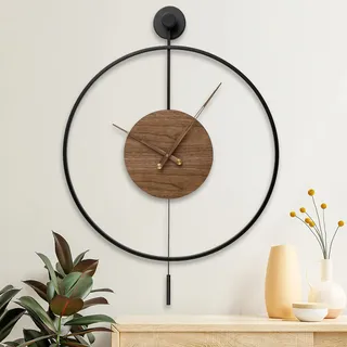 Große Moderne Wanduhr, Wanduhren für Wohnzimmer-Dekor, klassisches, leises Metall, minimalistisches Walnuss-Zifferblatt, großes dekoratives Bauernhaus-Pendel, Wanduhr mit Walnuss-Zeigern für Büro