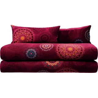 Erwin Müller Bettwäsche, Bettgarnitur Sparpaket 4-TLG. Flanell - Mandala - mollig warm, temperaturregulierend, mit praktischem Reißverschluss - Bordeaux Größe 40x80 cm / 135x220 cm