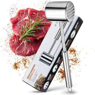 Fleischklopfer Edelstahl Spülmaschinenfest Doppelseitig Schnitzelklopfer | Edelstahl-Fleischklopfer mit 2 Schlagflächen: spülmaschinenfest, perfekt zum Zartmachen von Schnitzeln, Steaks & Rouladen
