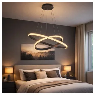 JUST LIGHT Hängeleuchte, LED-Leuchtmittel fest verbaut, Warmweiß, LED Hängelampe Dimmer Memory Kristall Ring Pendelleuchte Alu schwarz schwarz