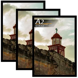Tinkeps 3er Pack Bilderrahmen A2 (42x59,4 cm) Schwarz, Bilderrahmen Hergestellt aus Holzwerkstoff, Rahmen A2 Ideal für Fotos, Bilder, Poster