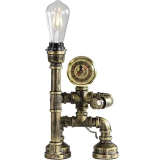Kaj Hejmo Water Pipe Robot Style Tischlampe- Vintage Industrial Tischlampe-Steampunk Lampe Eisen Retro Nachttischlampe für Vintage Möbel Dekorationen (Bronze-Style E)