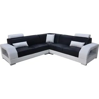 XXL Ecksofa + USB,Leder Wohnlandschaft Garnitur Design Modern Sofa L-Form G8001B - Schwarz