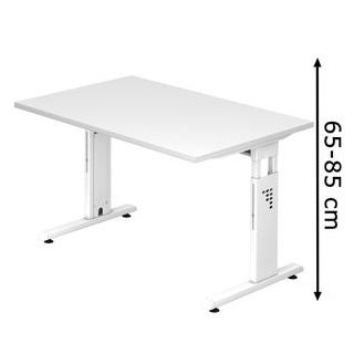 Hammerbacher Schreibtisch O-Serie, weiß / weiß, höhenverstellbar, 120 x 65-85 x 80cm