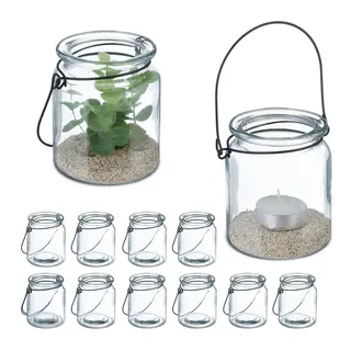 Relaxdays Windlicht Glas 12er Set Schwarz/Transparent