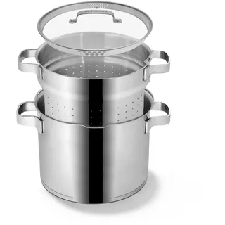 Be Living 3-teiliges Pastatopf - Ø 24 cm (7,5 L), Kochtopf Groß, Edelstahl Nudeltopf mit Sieb, Induktion Spaghettitopf mit Glasdeckel, Vita Serie
