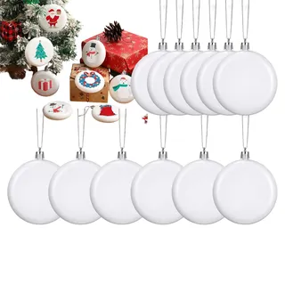 Weihnachtskugeln, 12 Stück, flache weiße Kugeln, zum Bemalen – weiße Ornamentkugeln für Weihnachtsbaum, für Party, Hochzeit, Innen- und Außenbereich, Garten