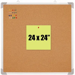 Korktafel-Set – Pinnwand aus Kork, 61 x 61 cm, gerahmt mit 10 Reißnägeln – Wandaufhängung, Memo-Pin, Tackboard-Organizer für Zuhause, Büro, Schreibtisch und Kabine (Kork 61 x 61 cm)
