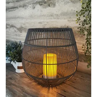 Solar Laterne mit LED Kerze outdoor Windlicht Polyrattan 28cm Solarlampe Solarleuchte Rattan Lampe Kabellos Tischlampe außen Tischleuchte