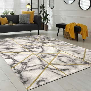Paco Home Wohnzimmer-Teppiche Grau Gold Weich Marmor Optik Kurzflor mit vers. Designs, Grösse:80x300 cm, Farbe:Gold 4