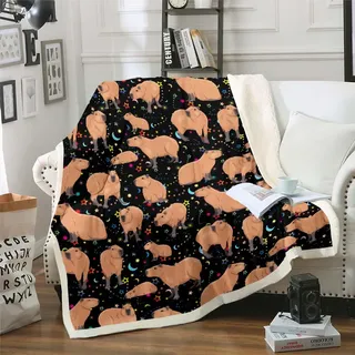 Capybara Wurf Decke für Kinder Nette Cartoon Capybara Decke Geschenke für Capybara Liebhaber Sherpa Decke,Kawaii Nagetiere Tiere Fleece Decke Schöne Wildlife Lustige Capybaras Fuzzy Decke 130x150cm