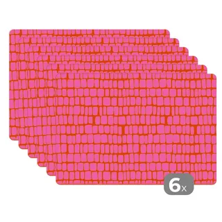 MuchoWow Platzset Bio - Gitter - Rosa, (6-St), Platzsets, Tischset, Abwaschbar, Tischsets, Platzdeckchen rosa