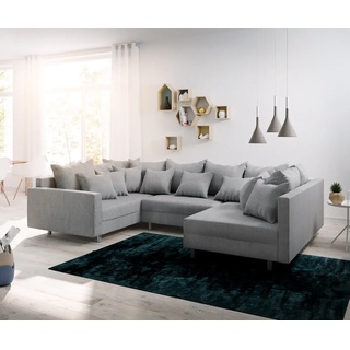 DELIFE Wohnlandschaft Clovis Grau Flachgewebe mit Armlehne Modulsofa, Design Wohnlandschaften, Couch Loft, Modulsofa, modular