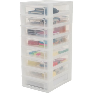 Iris Ohyama, Schubladenschrank, Schubladencontainer, 8 Schubladen mit 4 L, Format A4, durchsichtige Schubladen, Büro, Wohnzimmer - Organizer Chest OCH-2080 - Weiß