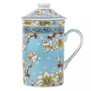 lachineuse - Chinesische Tasse "Lotusblüte" - Porzellan Teetasse mit Sieb und Deckel - Traditionelles chinesisches Geschirr - Geschenkidee Tee Asien - Blau