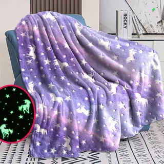 Einhorn Decke Kuscheldecke - 120 x 150 cm Decke Einhorn Leuchtet im Dunkeln, Warm und Flauschig Kinderdecken für 1-10 Jährige Mädchen und Jungen - Weiche Wohndecke für Geschenk (Lila, 120 x 150cm)