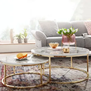 FineBuy Couchtisch FB31316 Marmor weiß 2er Set