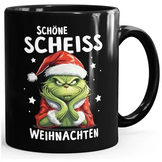 MoonWorks Tasse Grinch Tasse Anti Weihnachten Spruch Ironie Sarkasmus lustige, Keramik schwarz