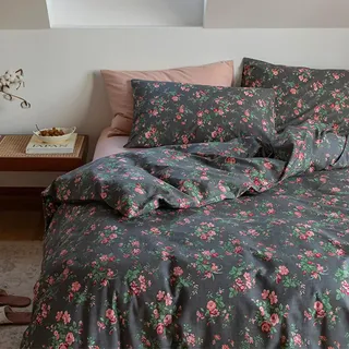 Sedefen Blumen Bettwäsche 200x220cm Schwarz Rosa Grün Floral Bettbezug 3teilig Pflanzen Blumenmuster Weiche Microfaser ÖKO-TEX Renforce Bettwäsche Set mit Reißverschluss und 2 Kissenbezug 80x80cm