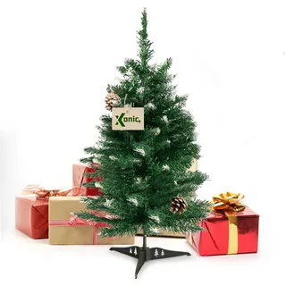 Xonic® Claus Kleiner künstlicher Weihnachtsbaum Schnee 60cm mit echten Tannenzapfen - Tannenbaum künstlich beschneit - Tischbaum Dekobaum Christmas Tree