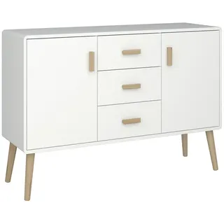 loft24 Sideboard Pavina, Anrichte Schrank 2 Türen 3 Schubladen Skandinavisches Design weiß