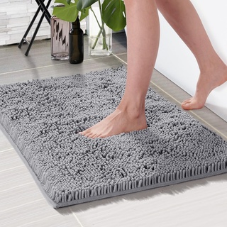 Deconovo Badvorleger Absorbierend Badematten rutschfest Badezimmerteppiche Flauschige Bathroom Rug Badteppich rutschfest Waschbar Badezimmermatte, 60x90 cm, Hellgrau, 1 Stück