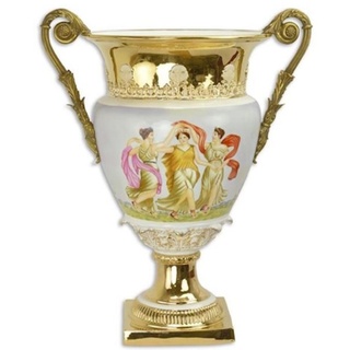Casa Padrino Barock Deko Vase Weiß / Mehrfarbig / Gold 46,4 x 32 x H. 56,7 cm - Prunkvolle Porzellan Blumenvase mit 2 Bronze Griffen - Deko Accessoires im Barockstil
