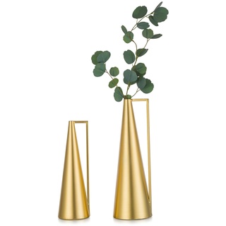 Sziqiqi Groß Gold Vase für Flower - 33/41cm Modernes Metall Krug Blumenvase Set von 2 Dekorative Konische Vasen für Tisch Single Stem Vase für Pampas Trockenblumen Nordic Bodenvase für Wohnzimmer