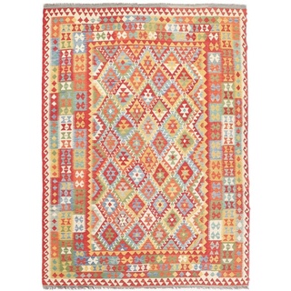 Designteppich Kelim Afghan Heritage 254x343 Handgewebter Moderner Orientteppich, Nain Trading, rechteckig, Höhe: 3 mm beige|rot