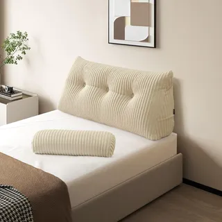 Z-hom Bücherkissen, Keilkissen, Lesekissen Für Bett Und Sofa, Cozy Rückenkissen, Praktisches Seitenfach, Removable Cover, Mit Rundem Kopfkissen (Cream, 100 * 50 * 20cm)
