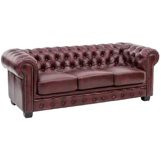 Woodkings Sofa 3-Sitzer Echtleder Couch Bürosofa Polstermöbel 3 Sitzer antik Designsofa Federkern Unikat Herrenzimmer englisches Leder Stilsofa Clubsofa rot)