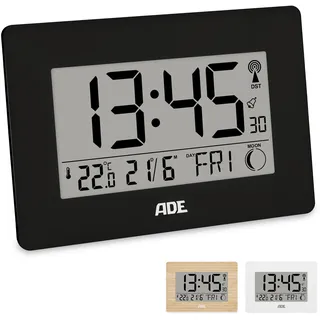 ADE Großer Funkwecker digital mit XXL-Ziffern | Tischuhr mit Kalender und Wochentag | Digitale Uhr mit Temperaturanzeige | Funkuhr digital mit Batterie | schwarz