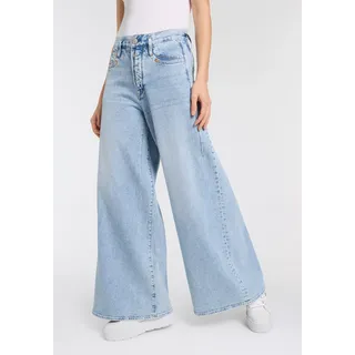 5-Pocket-Jeans HERRLICHER "Shyra Palazzo Denim", Damen, Gr. 26, N-Gr, racy, Denim/Jeans, Obermaterial: 99% Baumwolle, 1% Elasthan, casual, weit, Jeans, mit besonders weitem Bein