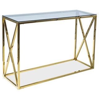 Casa Padrino Luxus Konsole Gold / Grau 120 x 40 x H. 78 cm - Edelstahl Konsolentisch mit Glasplatte - Luxus Möbel
