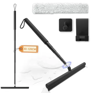Abzieher Dusche Duschabzieher Langer Stiel Teleskopstiel 2 in 1, 30-120cm | Wasserschieber Duschabzieher Long 2 in 1, 30 to 120cm Bodenabzieher, Fensterreiniger, Glaswischer für Teleskopstange Schwarz