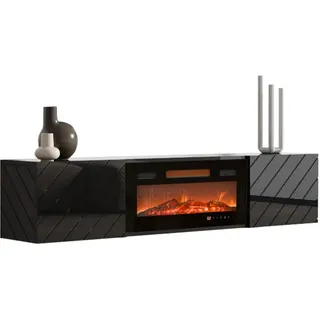 Mirjan24 TV-Lowboard Luxe EF mit Elektrischem Kamin, Realistische LED-Flamme, Schrank für Fernseher bis zu 80 Zoll, Fernsehschrank (Schwarz/Schwarz Hochglanz, mit Kamin Schwarz)