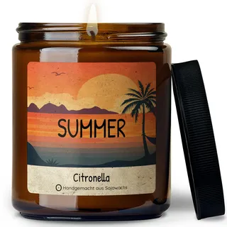 ﻿Sojawachs Citronella Kerze Outdoor mit natürlichem Citronellaöl - Anti Mücken Kerze für Garten, Terrasse & Balkon - Handmade in Berlin - 50h Brenndauer