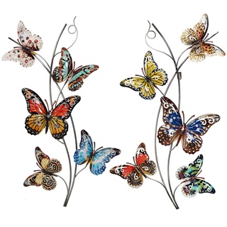 2x Wand Bild Behang Schmetterling Design Garten Außen Dekoration Terrassen Objekt Relief mehrfarbig