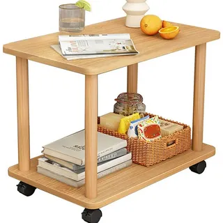 SURFOU Beistelltisch Holz mit Rollen Schmaler Nachttisch mit 2 Ebenen (Kleine Nachttische Couchtisch Teetisch Sofatisch 360° Drehung), für Wohnzimmer Schlafzimmer Balkon 60*40*53cm weiß