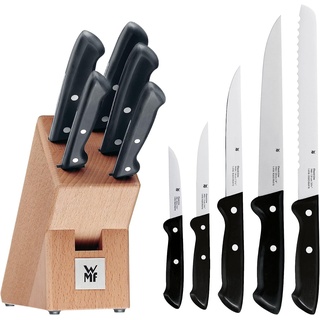 WMF Classic Line Messerblock mit Messerset 6-teilig, bestückt, 5 Messer, Birkenholz-Block, Spezialklingenstahl, Natur, Schwarz, Silber
