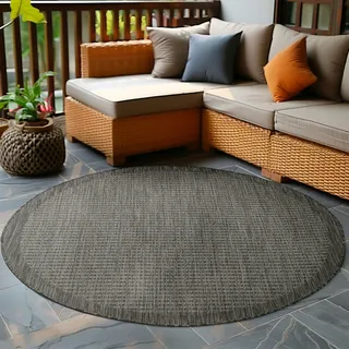 Carpetsale24 In- & Outdoor-Teppich Wetterfest Einfarbig Flachgewebe Küchenteppich Balkon Garten, Terrassen Teppich Schwarz 200 cm Rund