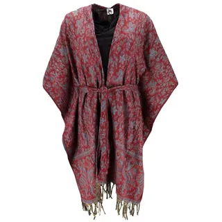 Guru-Shop Kimono Flauschiger Kimono Mantel, Kimonokleid, Kaftan,.., alternative Bekleidung blau|rot